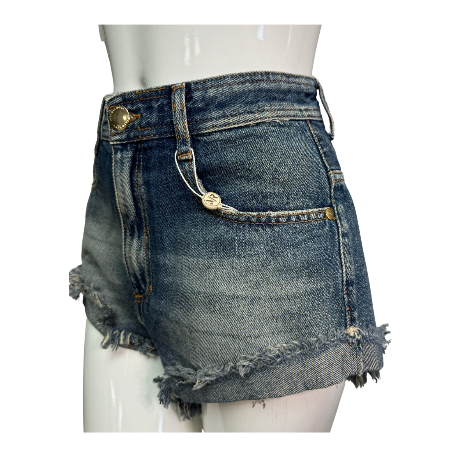 Morena Rosa Vintage Washed Green Denim Mini Shorts