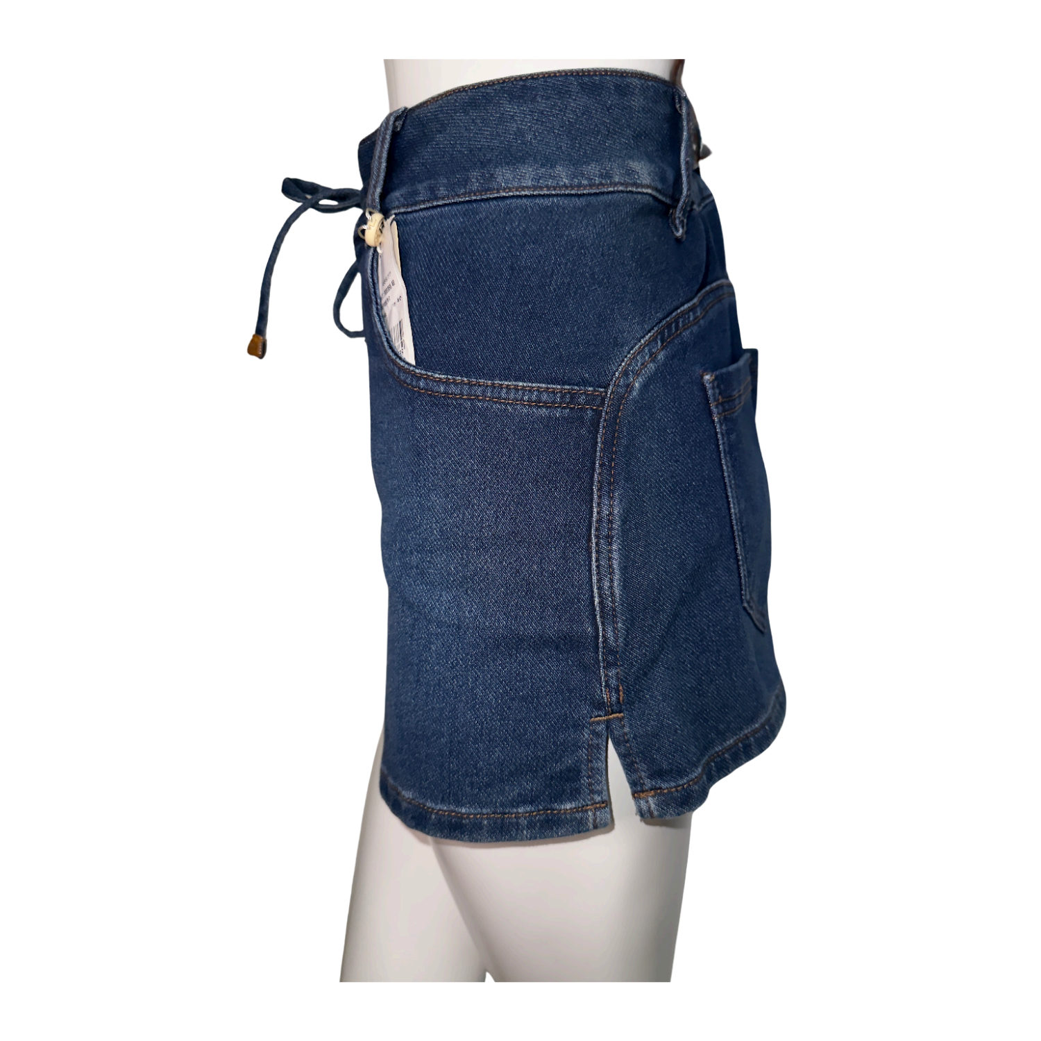 Morena Rosa Five Pocket Denim Shorts with Leather Bow Detail