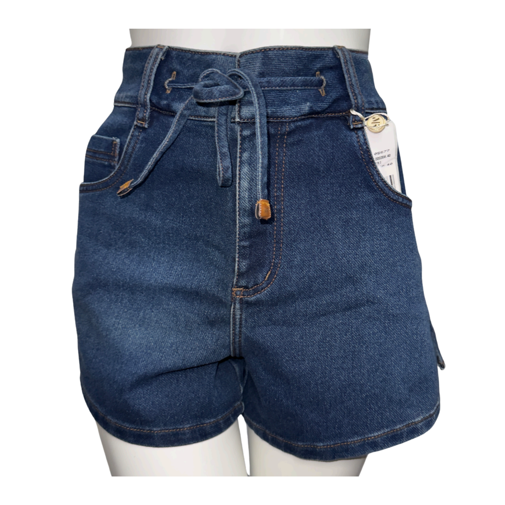 Morena Rosa Five Pocket Denim Shorts with Leather Bow Detail