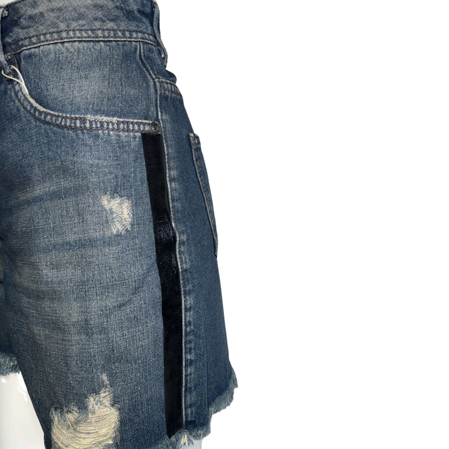 Black Suede Side Stripe Denim Shorts