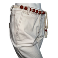 Morena Rosa White Tailored Pants with Wooden Bead Belt