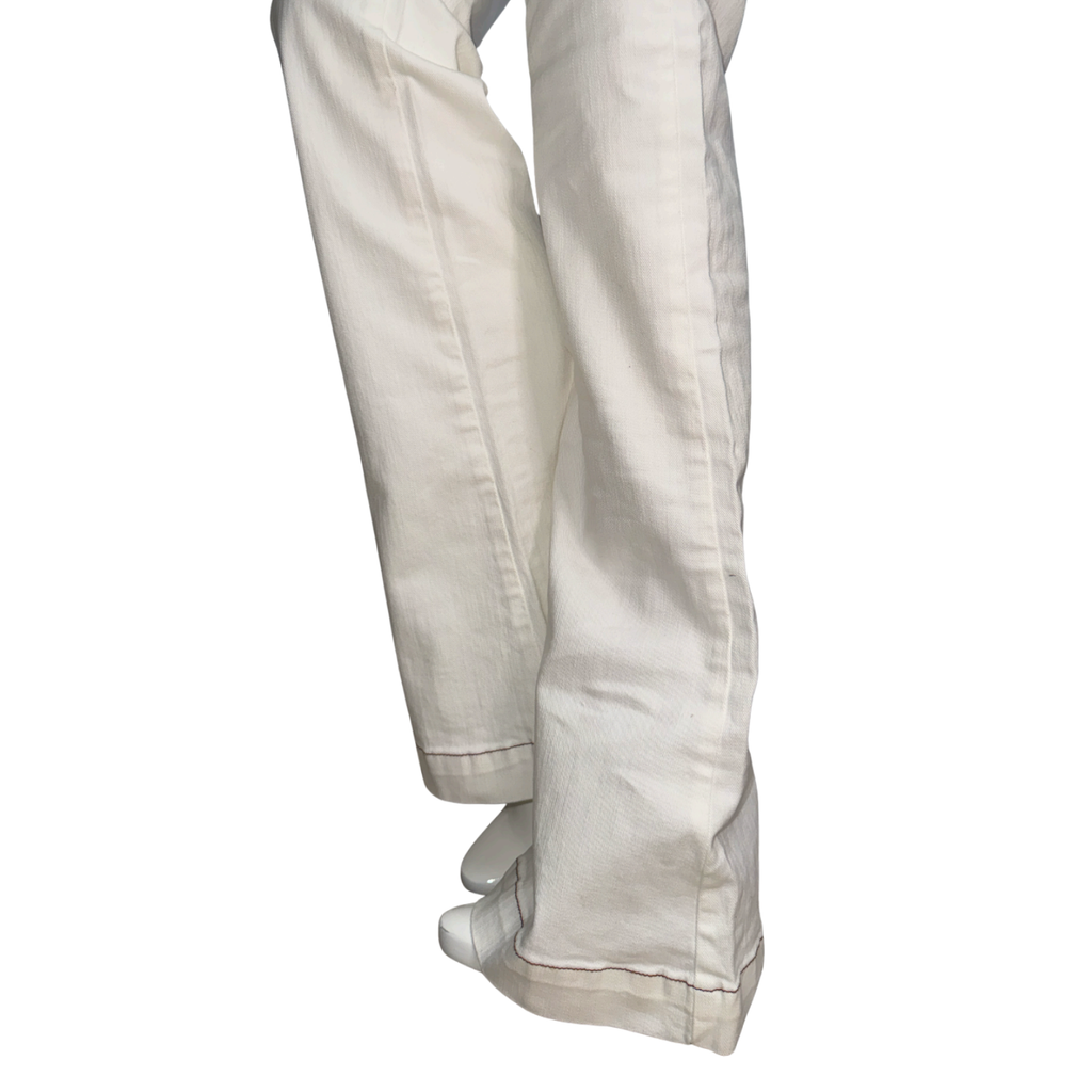 Morena Rosa White Tailored Pants with Wooden Bead Belt