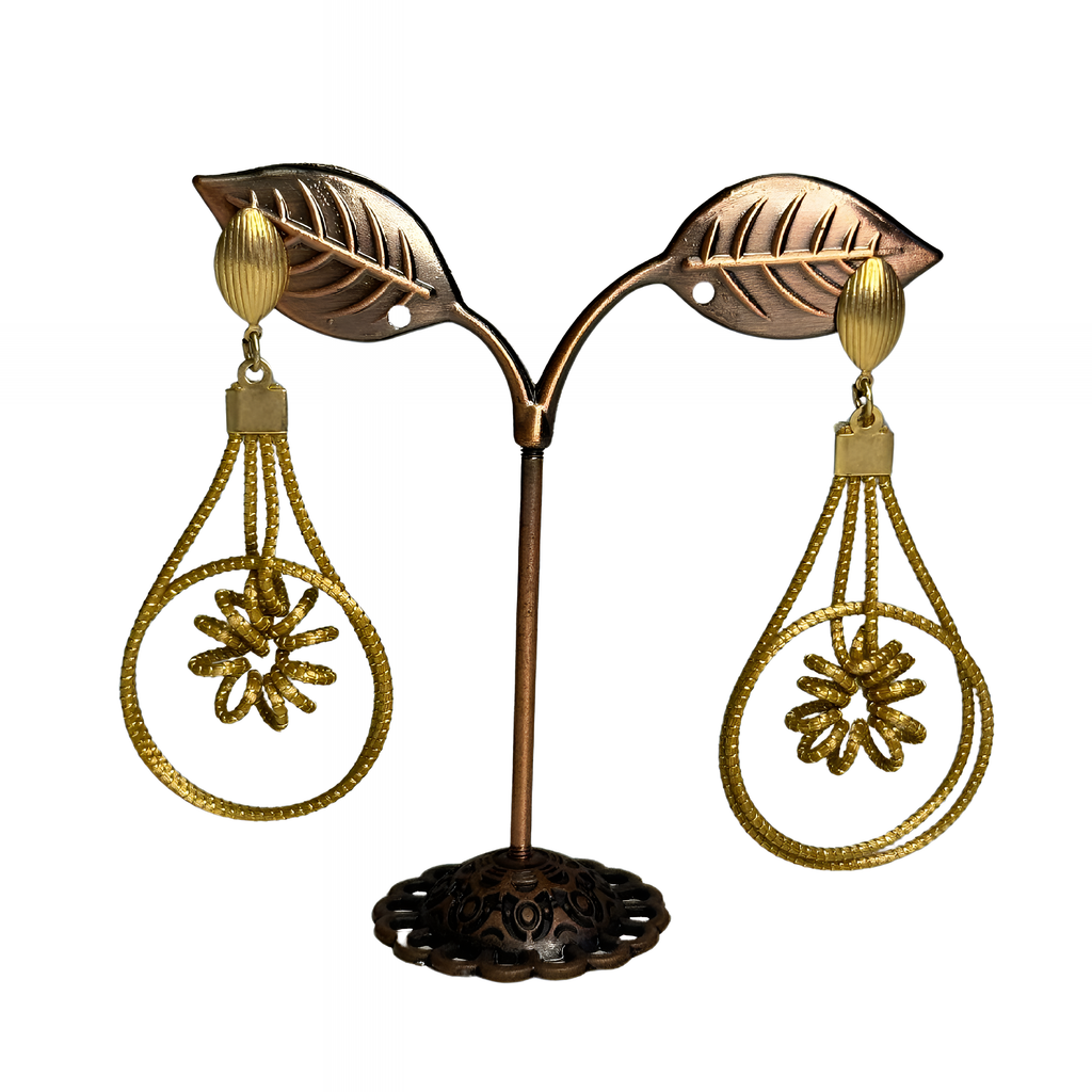 Golden Grass Earrings with Central Spiral