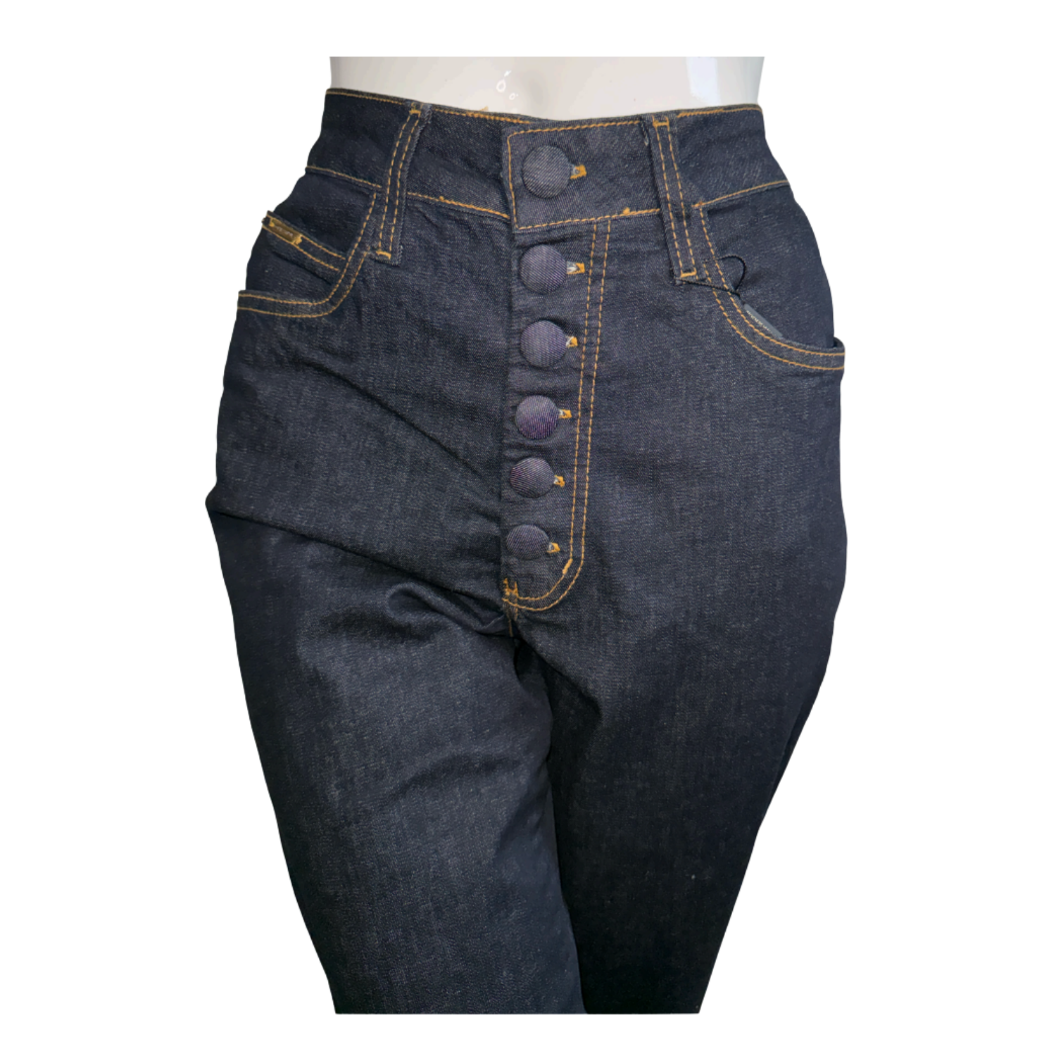 Contra Sensura Dark Blue Flare Jeans with Button Waist Detail