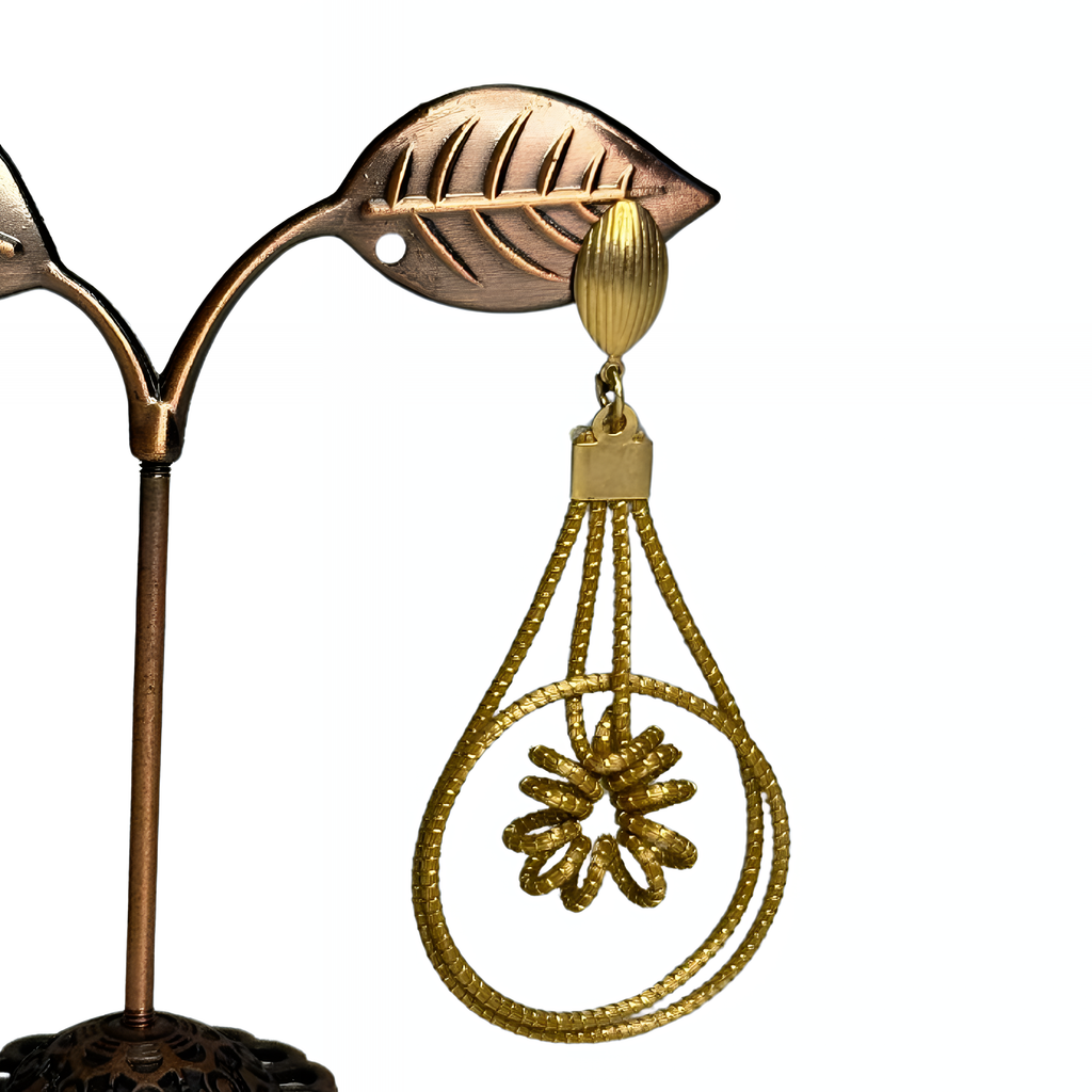 Golden Grass Earrings with Central Spiral