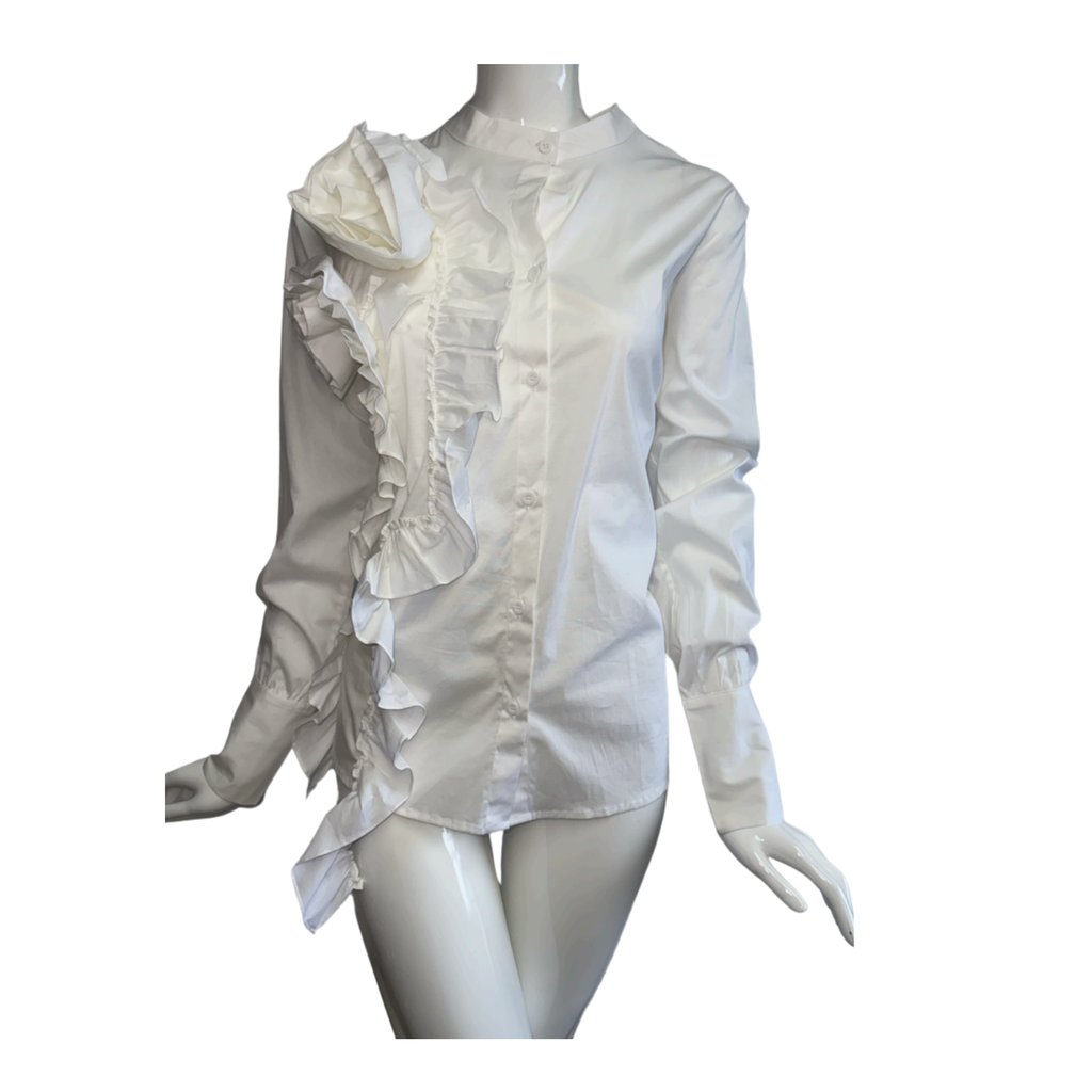 Helena White Floral Detail Fashion Shirt