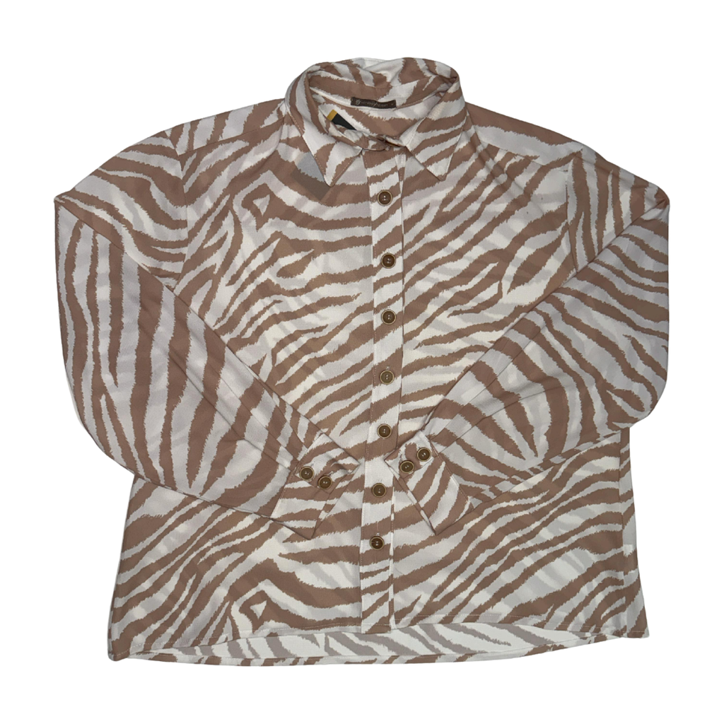 Zebra Print Button-Up Shirt – Beige