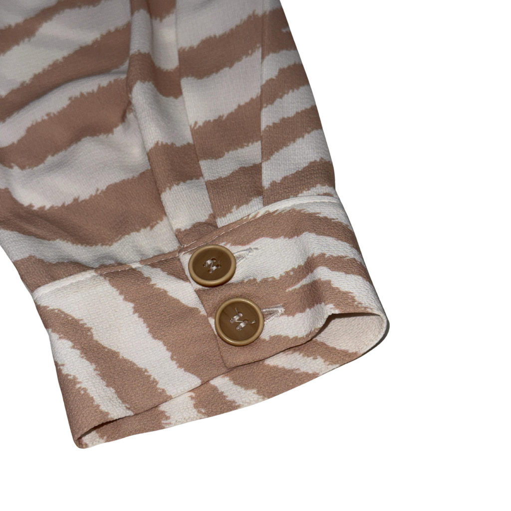 Zebra Print Button-Up Shirt – Beige