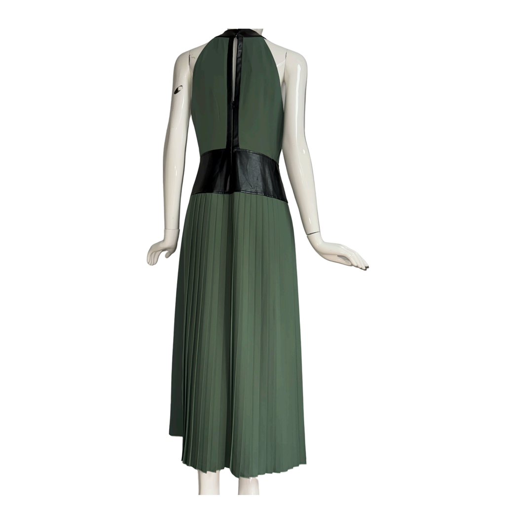 Skunk Green Maxi Dress with Black Leather Belt Detail