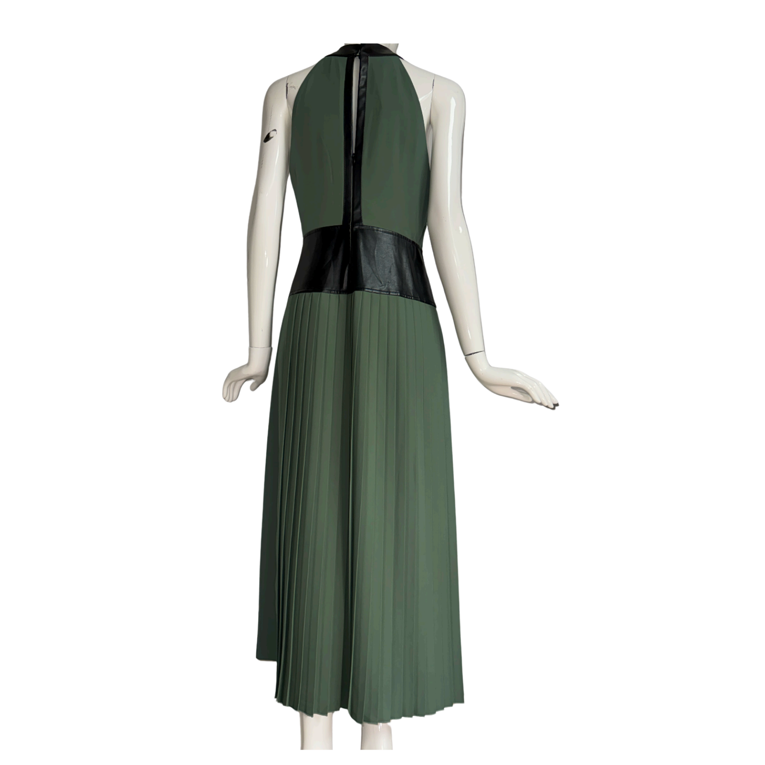 Skunk Green Maxi Dress with Black Leather Belt Detail