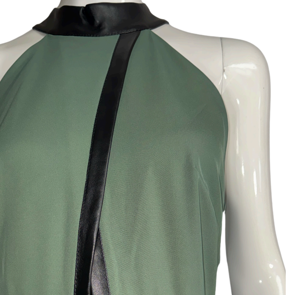 Skunk Green Maxi Dress with Black Leather Belt Detail