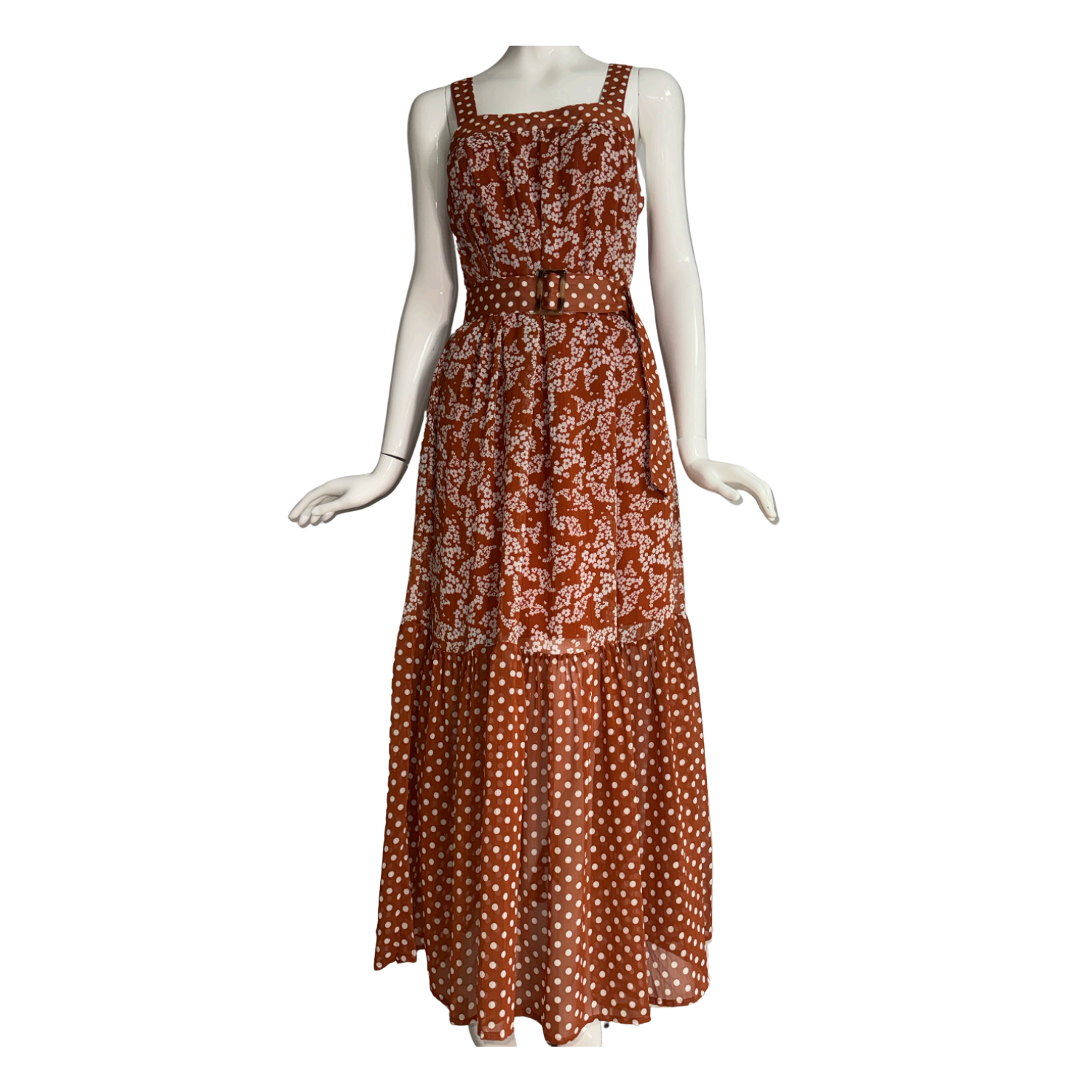 Satore Ferreira Bronze Floral Dress with Buckle Belt