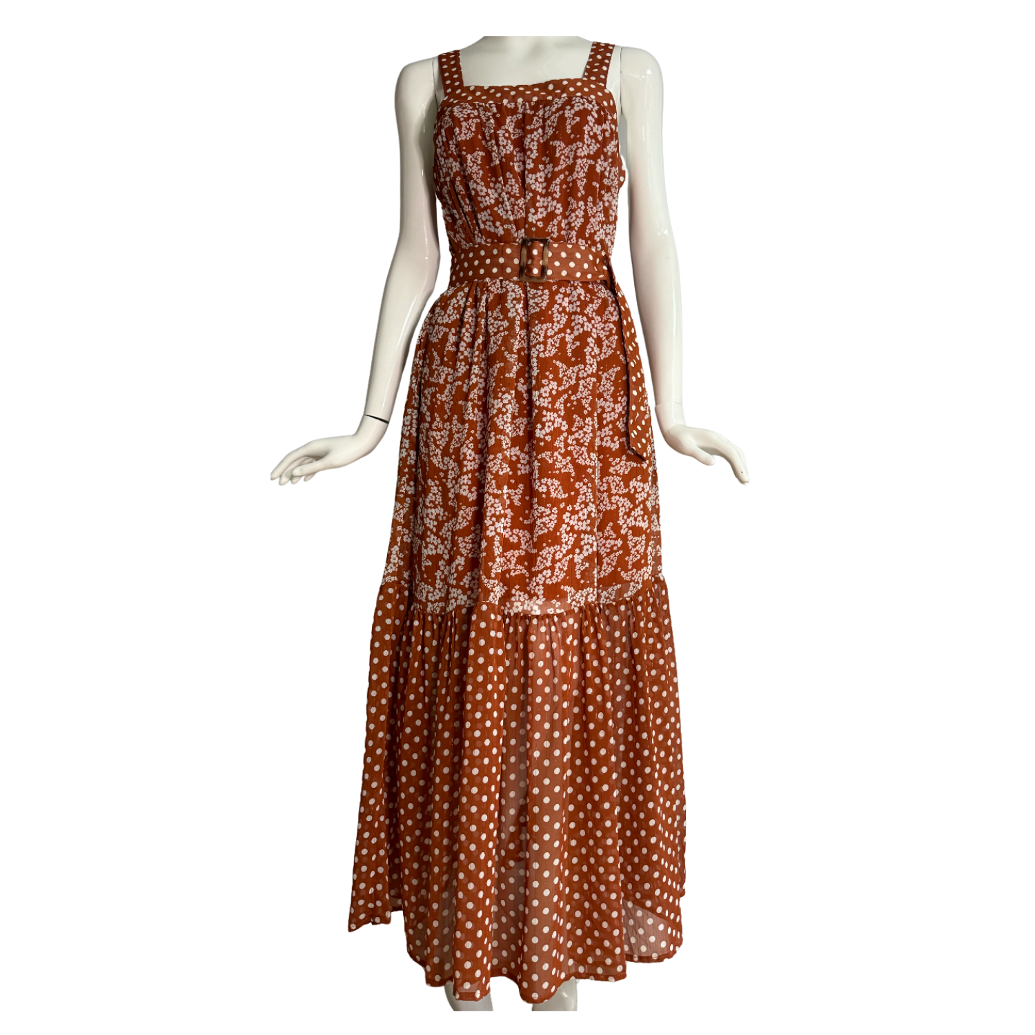 Satore Ferreira Bronze Floral Dress with Buckle Belt