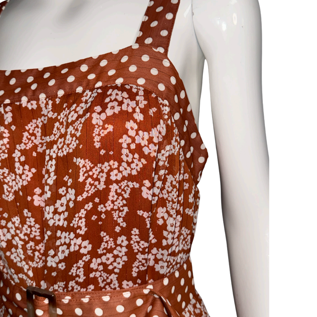 Satore Ferreira Bronze Floral Dress with Buckle Belt