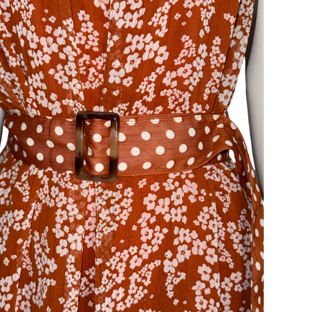 Satore Ferreira Bronze Floral Dress with Buckle Belt