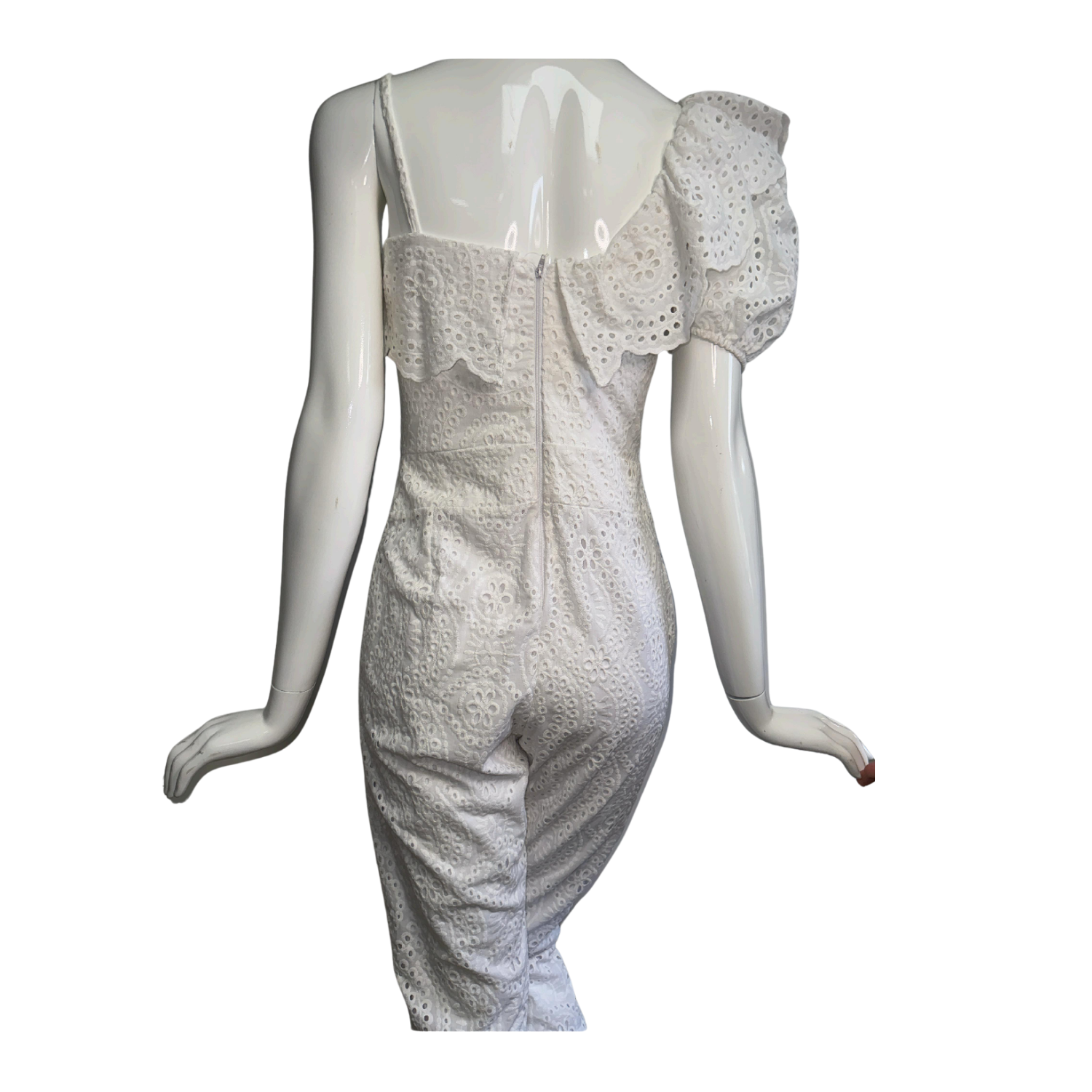 Mascato White One-Shoulder Flutter Sleeve Jumpsuit