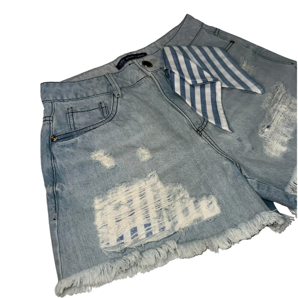 Striped Detail Denim Shorts – Morena Rosa