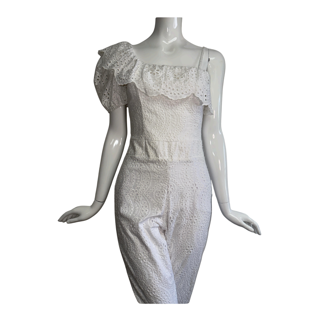 Mascato White One-Shoulder Flutter Sleeve Jumpsuit