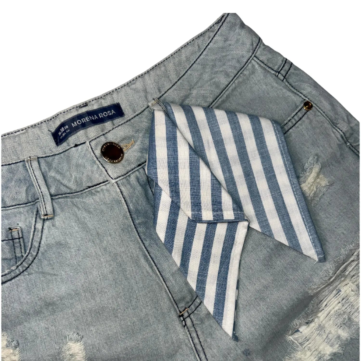 Striped Detail Denim Shorts – Morena Rosa