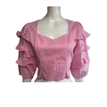 Contra Sensura Pink Ruffle Sleeve Cropped Top