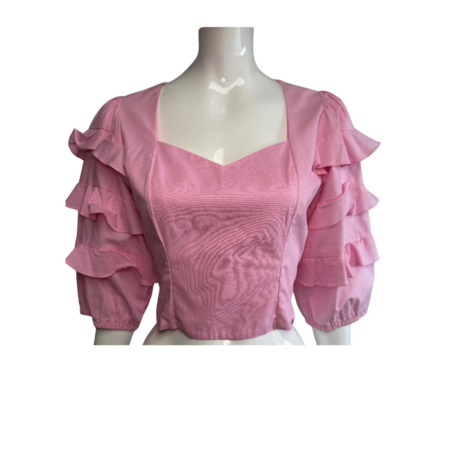 Contra Sensura Pink Ruffle Sleeve Cropped Top
