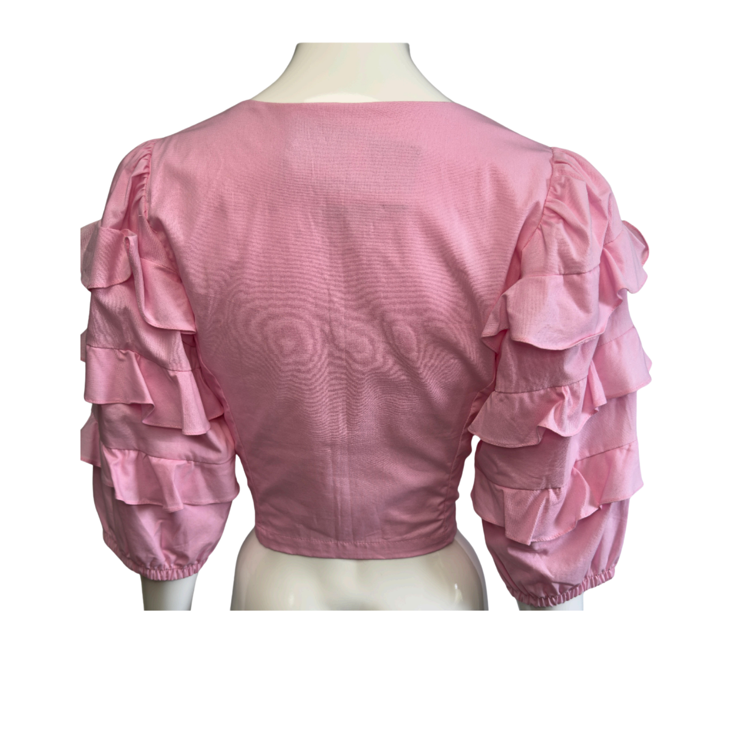 Contra Sensura Pink Ruffle Sleeve Cropped Top