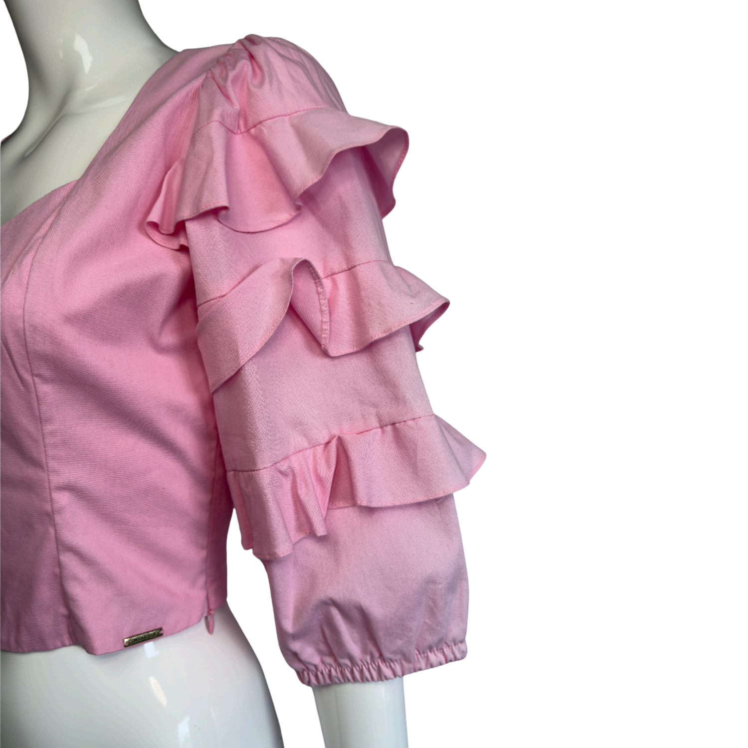 Contra Sensura Pink Ruffle Sleeve Cropped Top