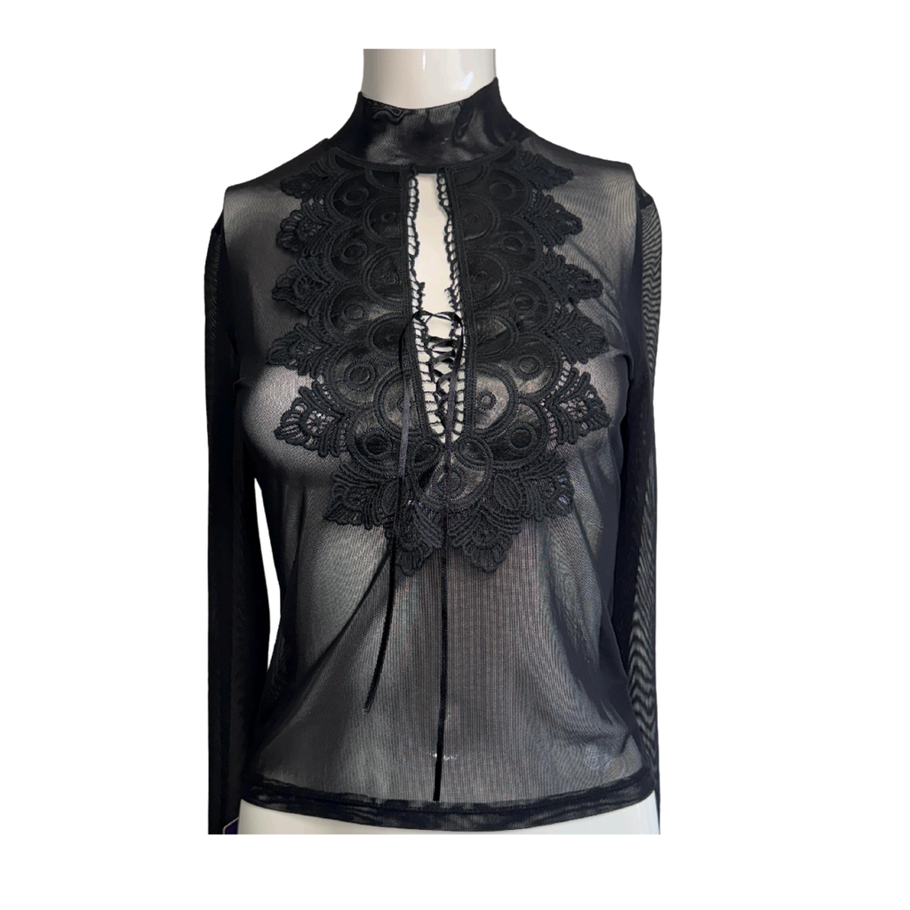 Satore Ferreira Closed Embroidery Sheer Tulle Blouse