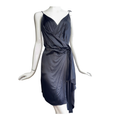 Skunk Draped Satin Dress with Waist Tie
