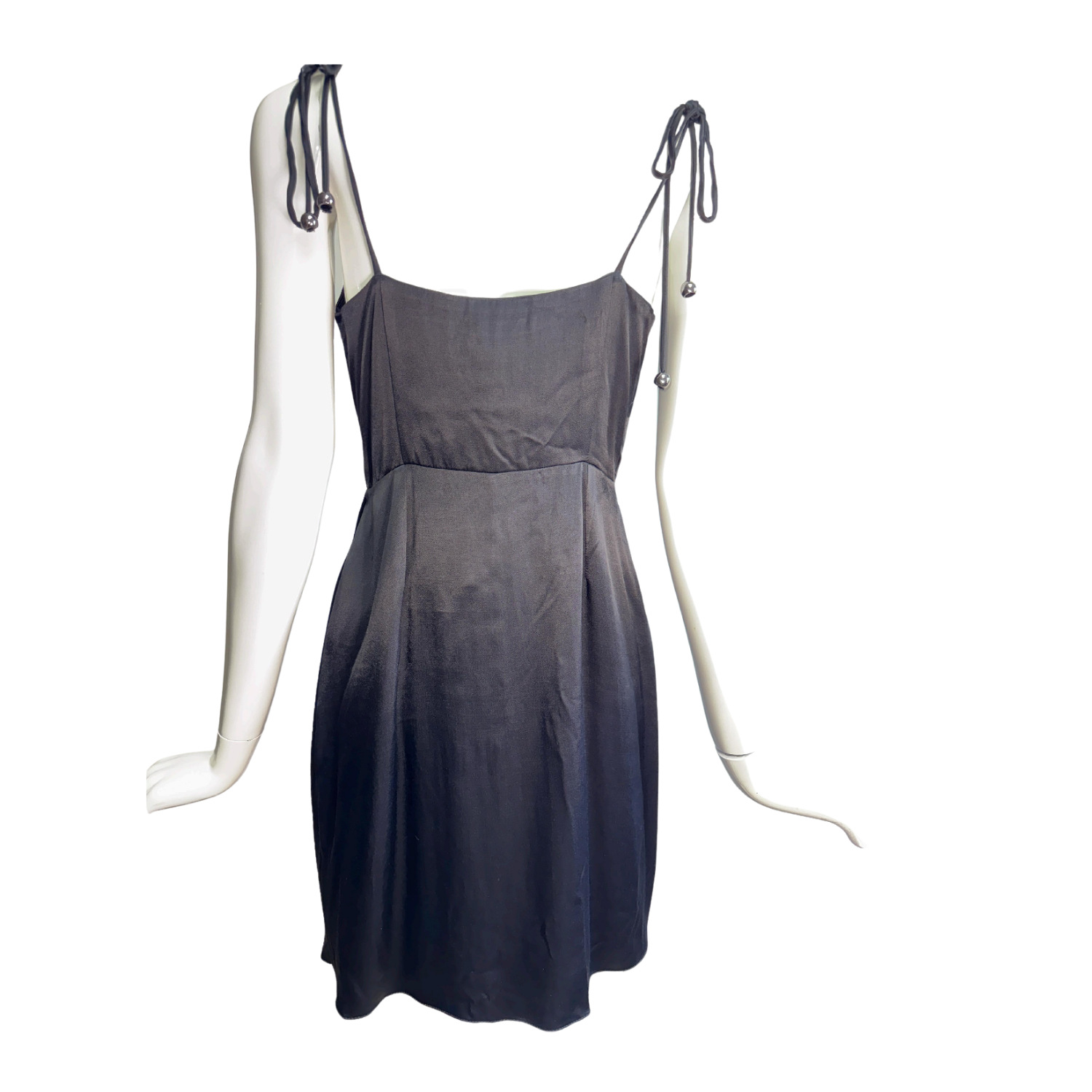 Skunk Draped Satin Dress with Waist Tie