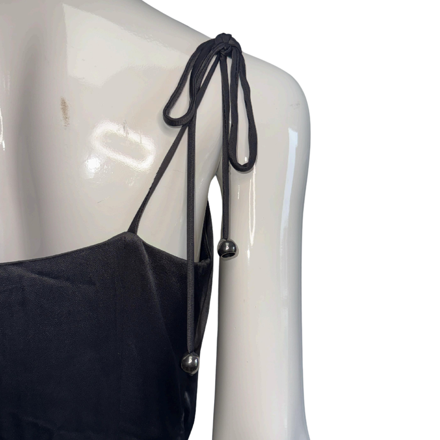 Skunk Draped Satin Dress with Waist Tie